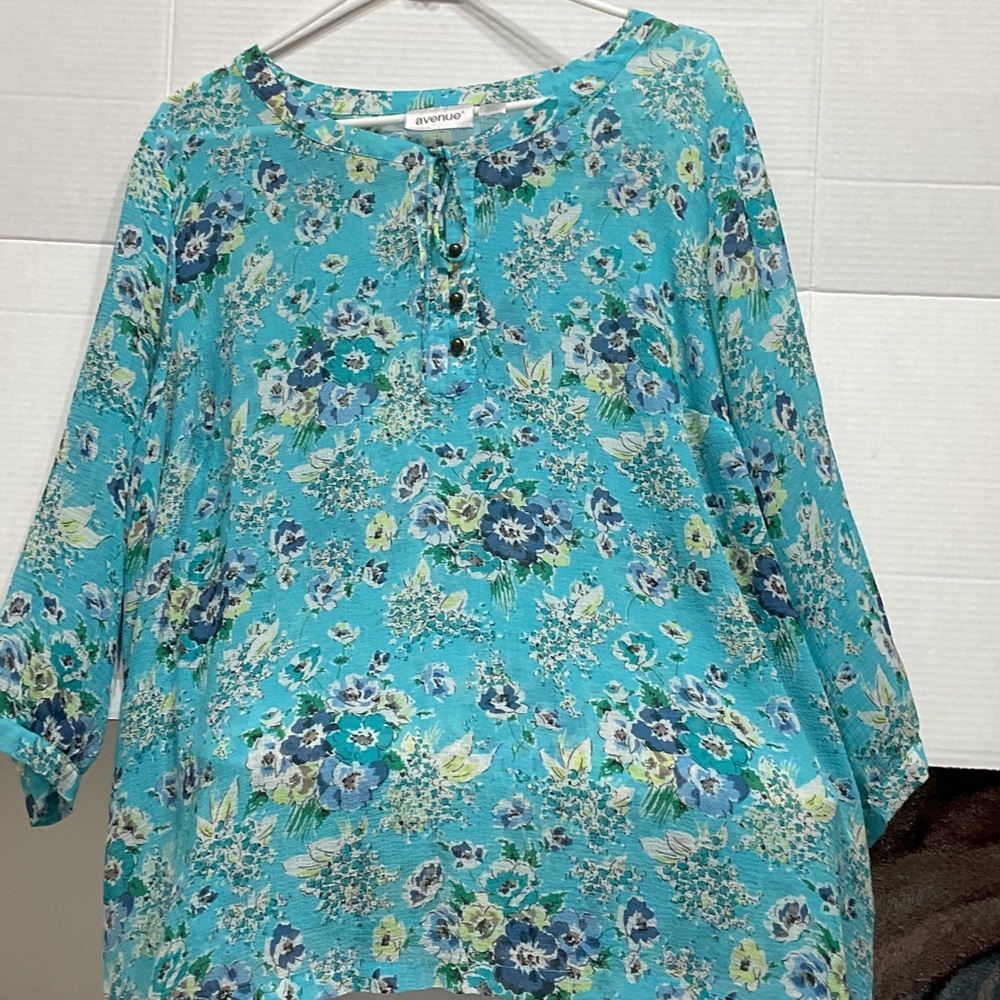 Avenue Turquoise Floral Blouse